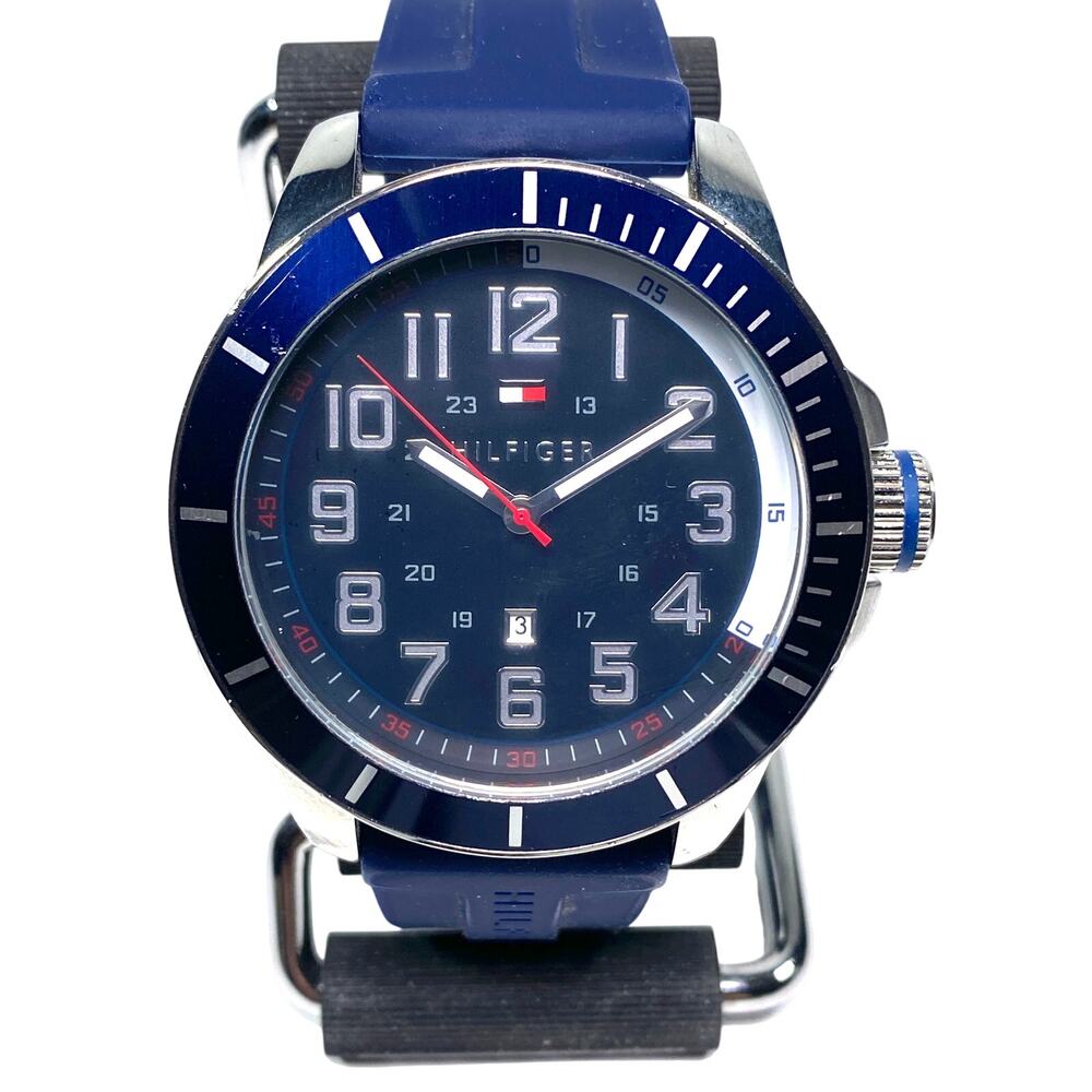 Tommy Hilfiger Mens Watch Blue Dial Quartz Date 30M Sport Nautical Americana - Picture 2 of 6